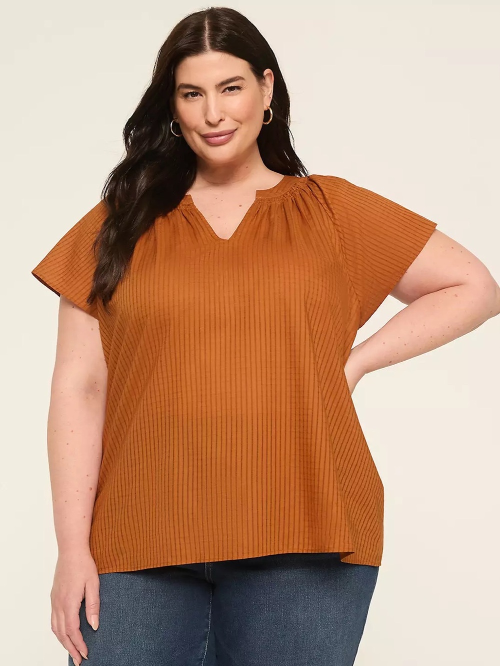 Lane Bryant Burnt Orange Pintuck Peasant Blouse, Size 22/24 - Picture 6 of 8